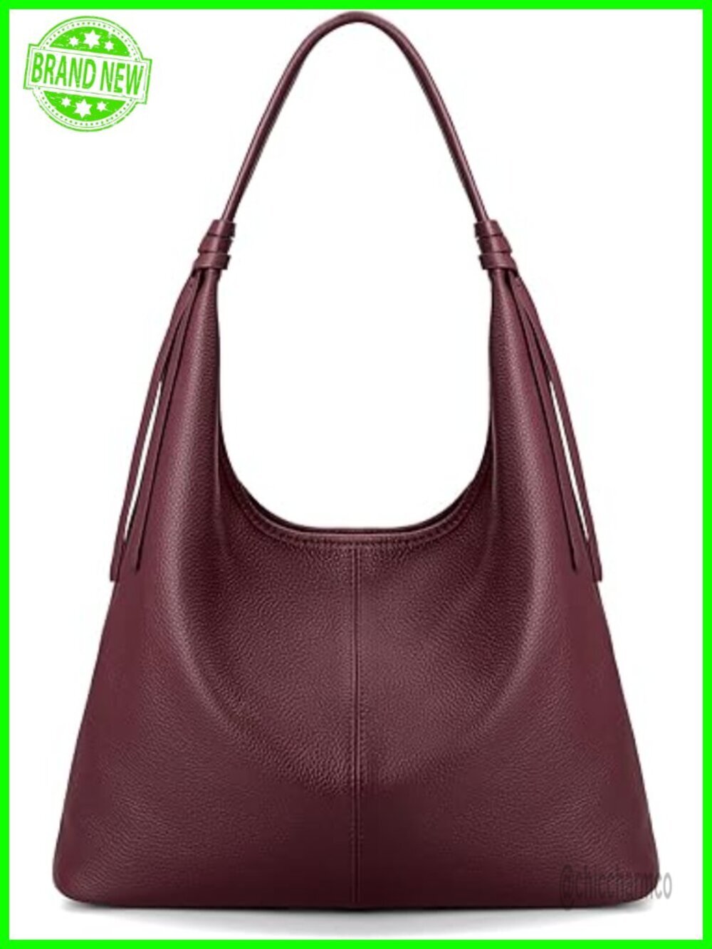 Genuine Leather Slouchy Hobo Bag with Tassel Ribbon, Magnetic Closure,